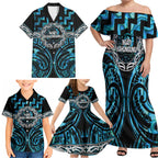 Aotearoa Ngati Kahungunu Personalised Family Matching Off Shoulder Maxi Dress and Hawaiian Shirt Maori Iwi Poutama Puhoro Tattoo