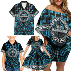 Aotearoa Ngati Kahungunu Personalised Family Matching Off Shoulder Short Dress and Hawaiian Shirt Maori Iwi Poutama Puhoro Tattoo