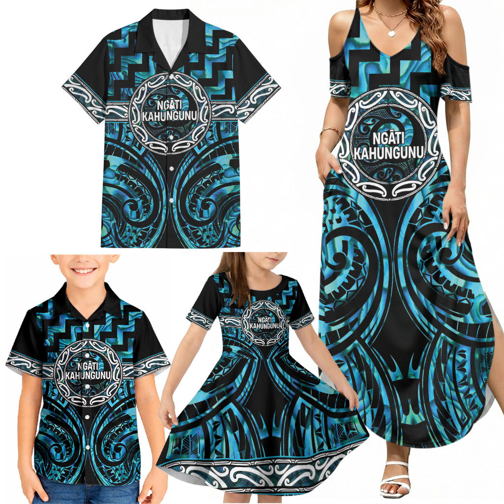 Aotearoa Ngati Kahungunu Personalised Family Matching Summer Maxi Dress and Hawaiian Shirt Maori Iwi Poutama Puhoro Tattoo