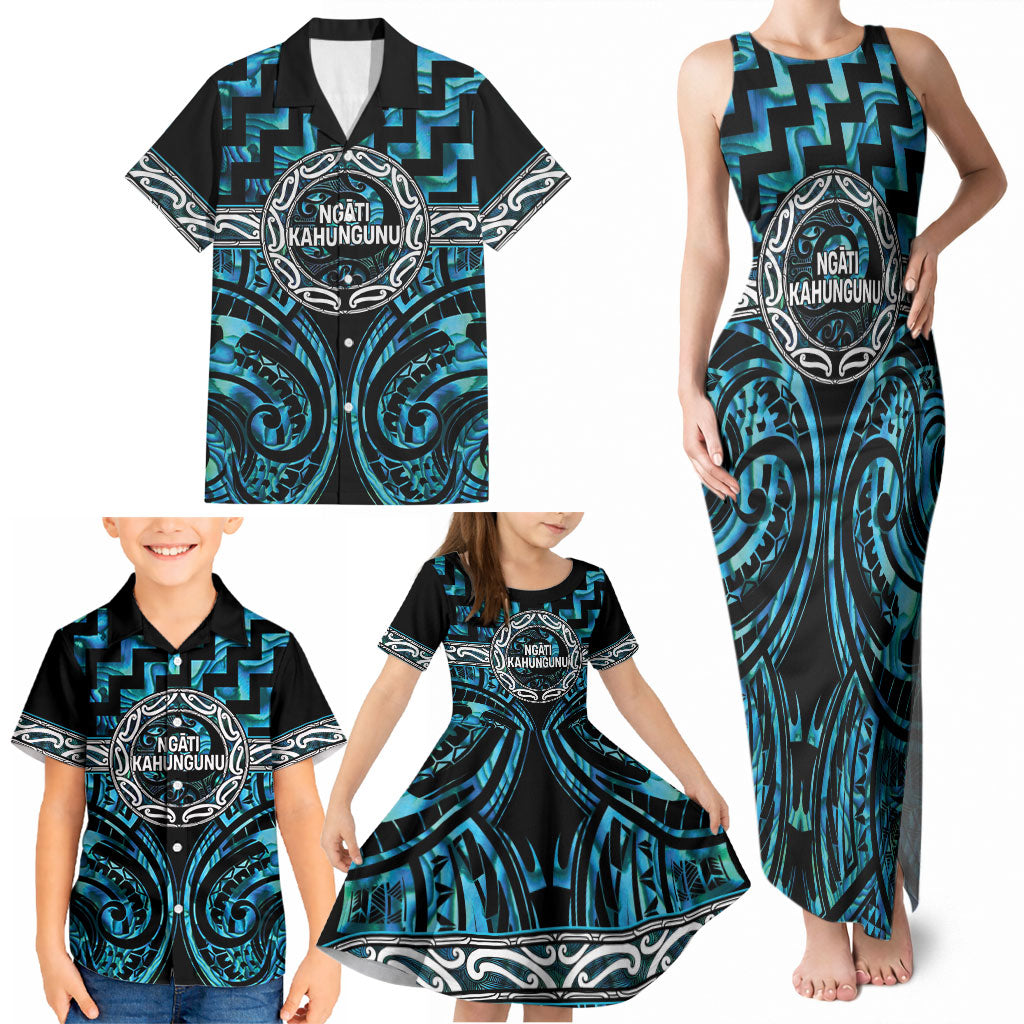 Aotearoa Ngati Kahungunu Personalised Family Matching Tank Maxi Dress and Hawaiian Shirt Maori Iwi Poutama Puhoro Tattoo