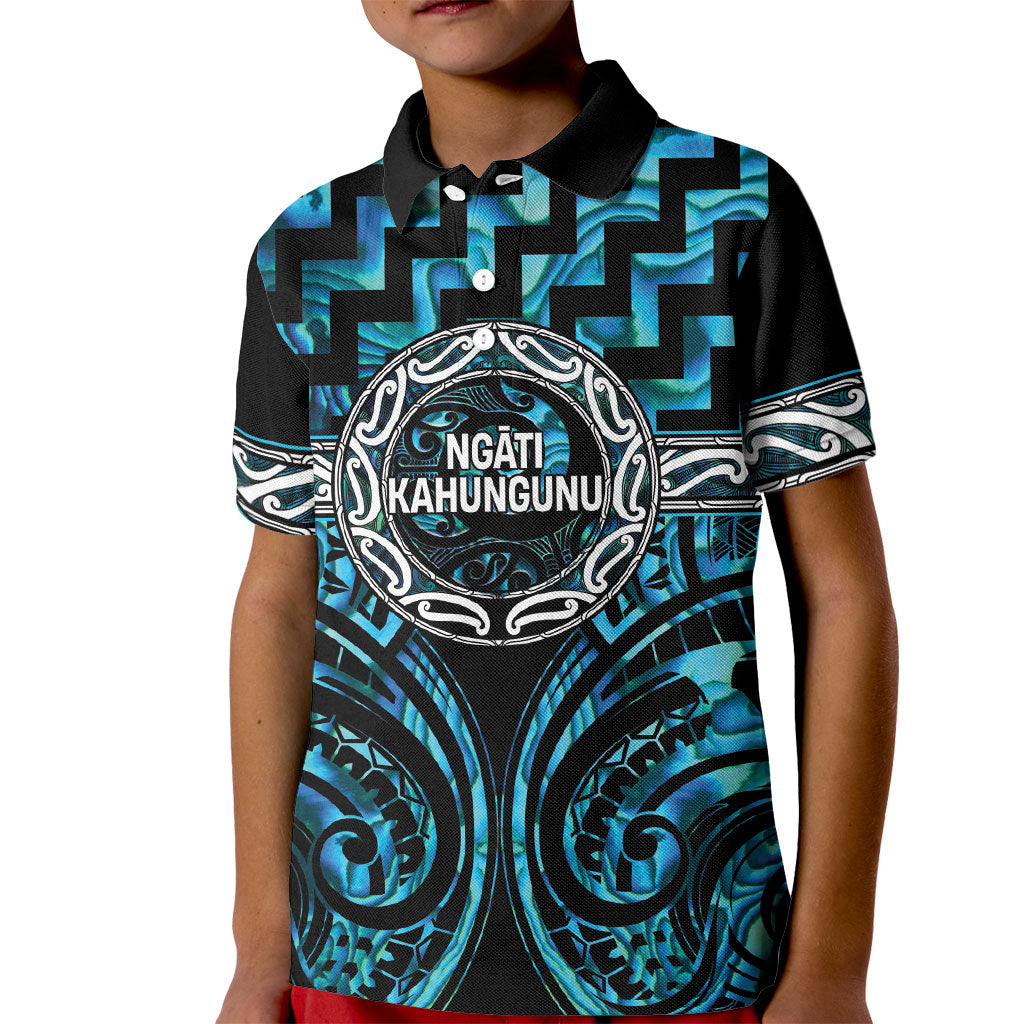 Aotearoa Ngati Kahungunu Personalised Kid Polo Shirt Maori Iwi Poutama Puhoro Tattoo
