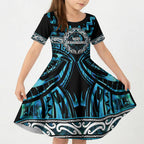 Aotearoa Ngati Kahungunu Personalised Kid Short Sleeve Dress Maori Iwi Poutama Puhoro Tattoo