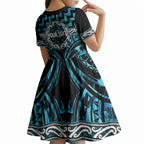 Aotearoa Ngati Kahungunu Personalised Kid Short Sleeve Dress Maori Iwi Poutama Puhoro Tattoo