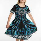 Aotearoa Ngati Kahungunu Personalised Kid Short Sleeve Dress Maori Iwi Poutama Puhoro Tattoo