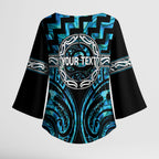 Aotearoa Ngati Kahungunu Personalised Kimono Sleeve Blouse Maori Iwi Poutama Puhoro Tattoo