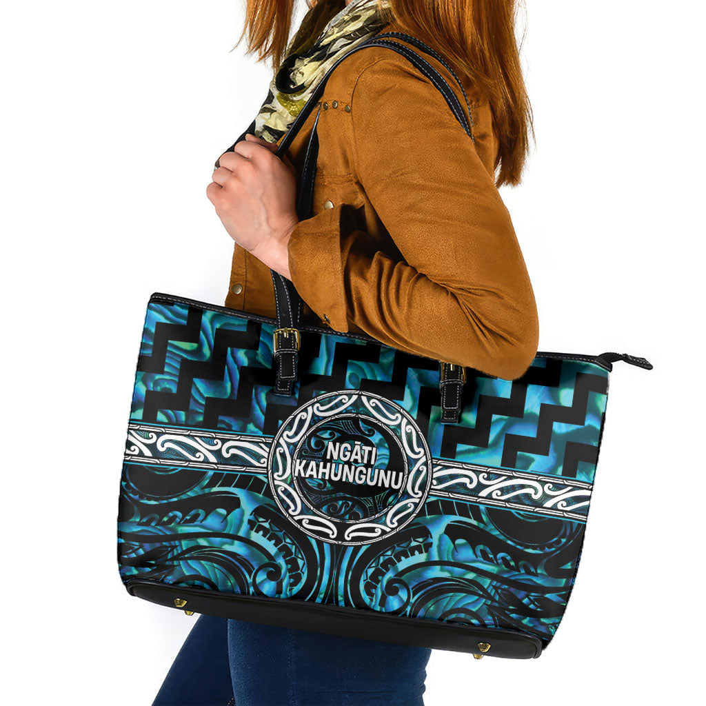 Aotearoa Ngati Kahungunu Leather Tote Bag Maori Iwi Poutama Puhoro Tattoo