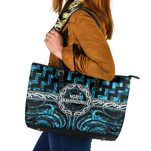 Aotearoa Ngati Kahungunu Leather Tote Bag Maori Iwi Poutama Puhoro Tattoo