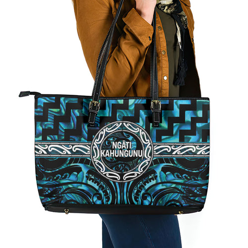Aotearoa Ngati Kahungunu Leather Tote Bag Maori Iwi Poutama Puhoro Tattoo