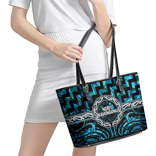 Aotearoa Ngati Kahungunu Leather Tote Bag Maori Iwi Poutama Puhoro Tattoo