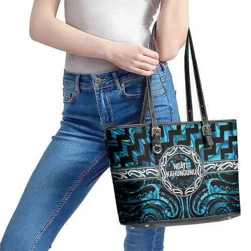 Aotearoa Ngati Kahungunu Leather Tote Bag Maori Iwi Poutama Puhoro Tattoo