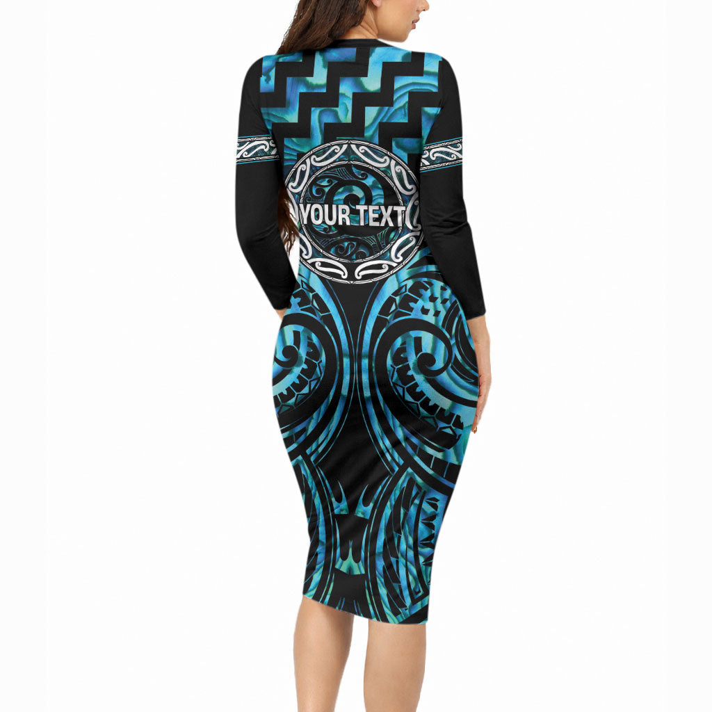 Aotearoa Ngati Kahungunu Personalised Long Sleeve Bodycon Dress Maori Iwi Poutama Puhoro Tattoo