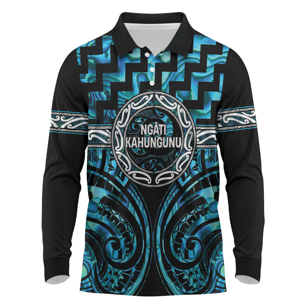 Aotearoa Ngati Kahungunu Personalised Long Sleeve Polo Shirt Maori Iwi Poutama Puhoro Tattoo