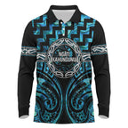 Aotearoa Ngati Kahungunu Personalised Long Sleeve Polo Shirt Maori Iwi Poutama Puhoro Tattoo