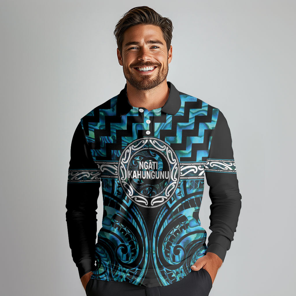 Aotearoa Ngati Kahungunu Personalised Long Sleeve Polo Shirt Maori Iwi Poutama Puhoro Tattoo