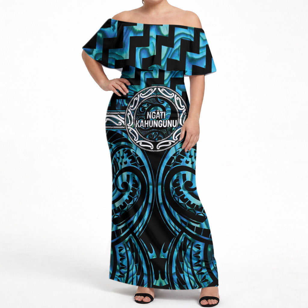 Aotearoa Ngati Kahungunu Personalised Off Shoulder Maxi Dress Maori Iwi Poutama Puhoro Tattoo