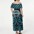 Aotearoa Ngati Kahungunu Personalised Off Shoulder Maxi Dress Maori Iwi Poutama Puhoro Tattoo