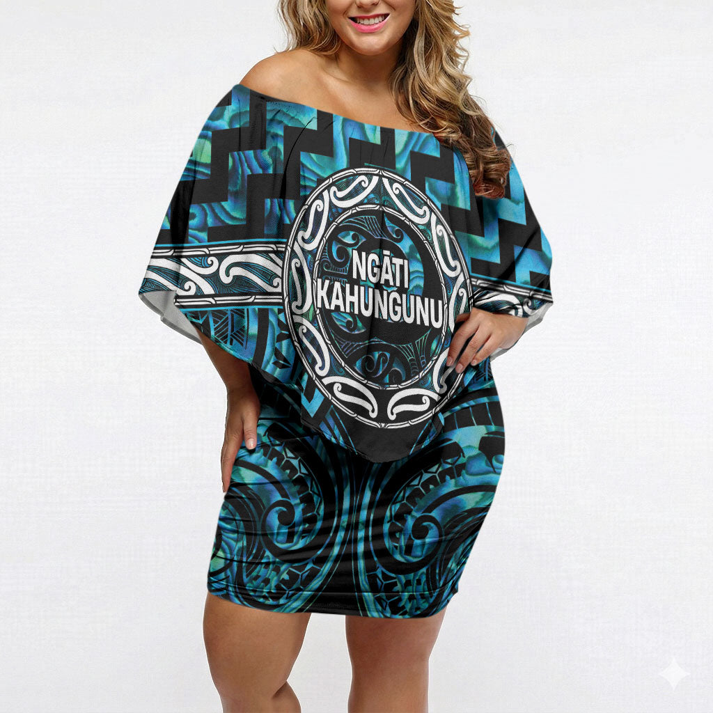 Aotearoa Ngati Kahungunu Personalised Off Shoulder Short Dress Maori Iwi Poutama Puhoro Tattoo