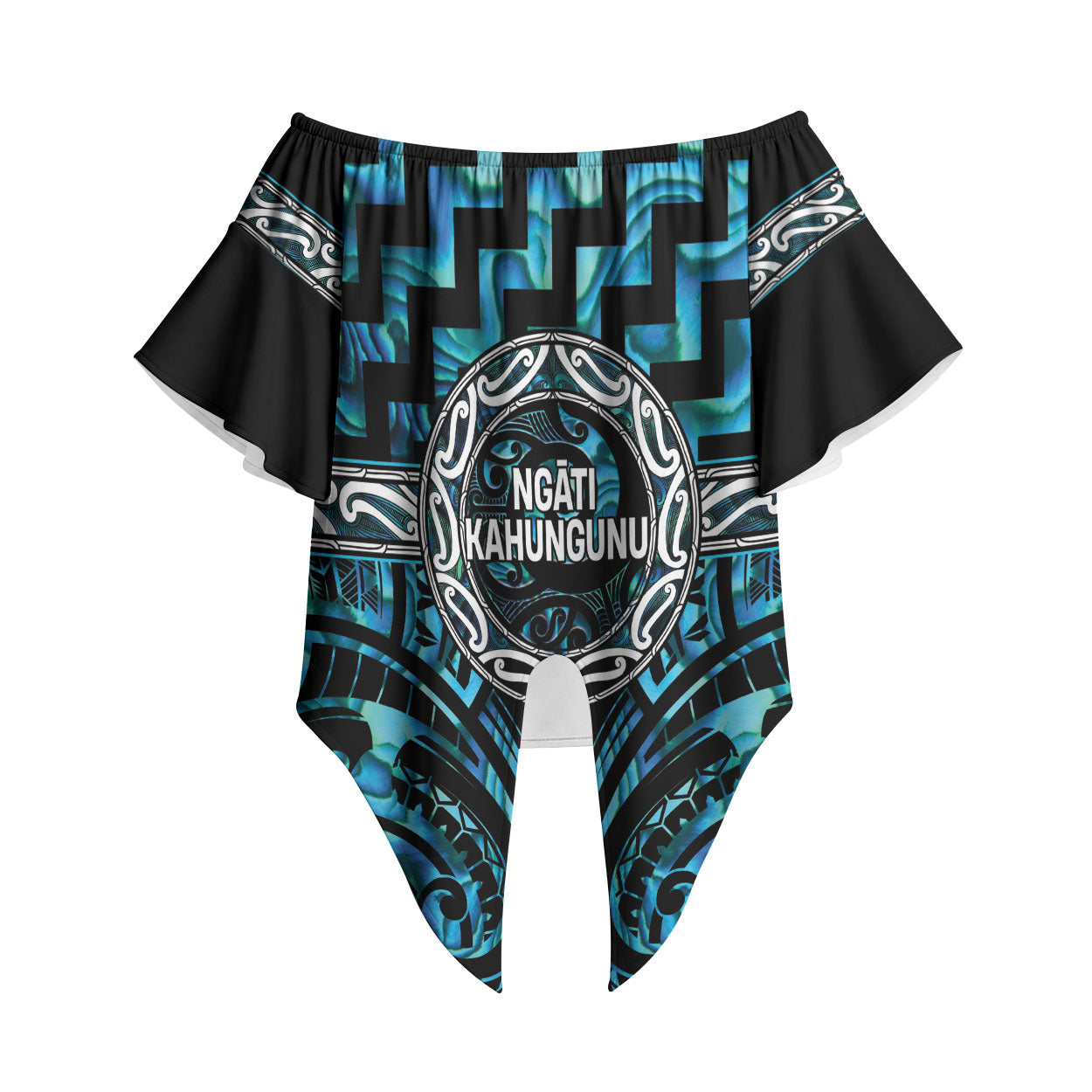 Aotearoa Ngati Kahungunu Personalised Off Shoulder Wrap Waist Top Maori Iwi Poutama Puhoro Tattoo
