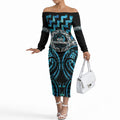 Aotearoa Ngati Kahungunu Personalised Off The Shoulder Long Sleeve Dress Maori Iwi Poutama Puhoro Tattoo