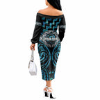 Aotearoa Ngati Kahungunu Personalised Off The Shoulder Long Sleeve Dress Maori Iwi Poutama Puhoro Tattoo