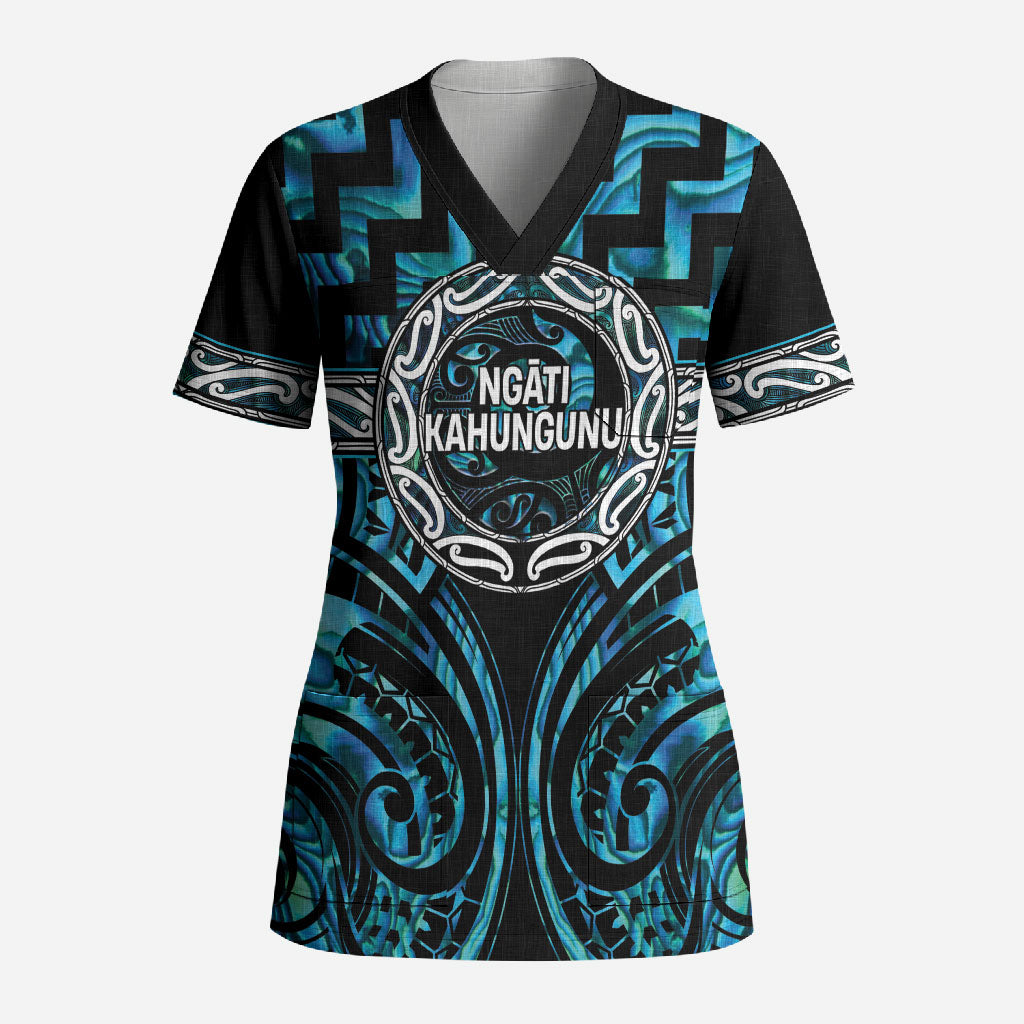 Aotearoa Ngati Kahungunu Personalised Scrub Top Maori Iwi Poutama Puhoro Tattoo