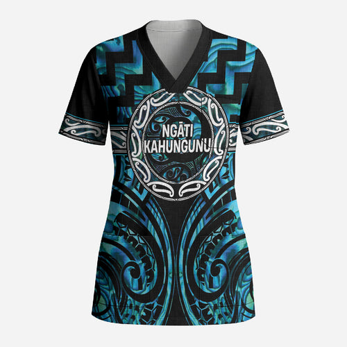 Aotearoa Ngati Kahungunu Personalised Scrub Top Maori Iwi Poutama Puhoro Tattoo