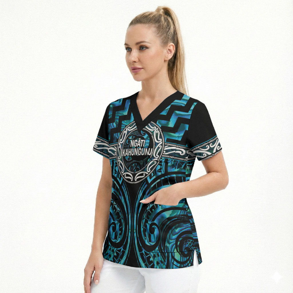 Aotearoa Ngati Kahungunu Personalised Scrub Top Maori Iwi Poutama Puhoro Tattoo