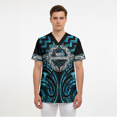 Aotearoa Ngati Kahungunu Personalised Scrub Top Maori Iwi Poutama Puhoro Tattoo