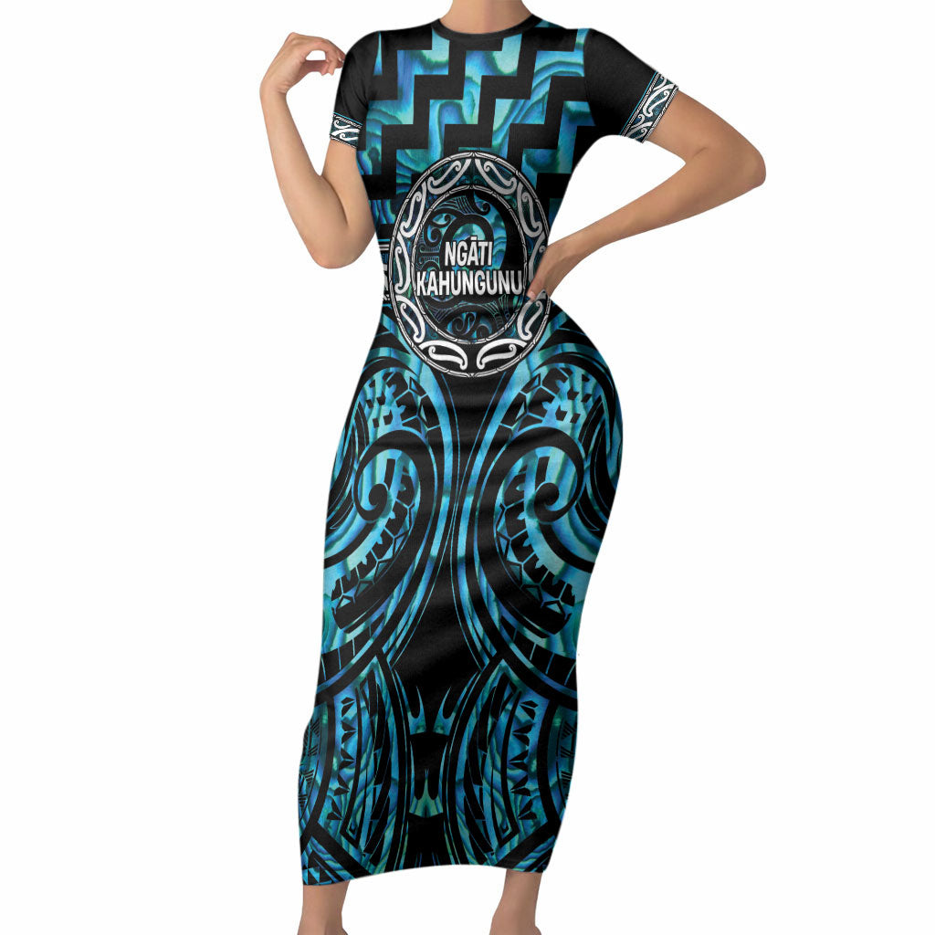 Aotearoa Ngati Kahungunu Personalised Short Sleeve Bodycon Dress Maori Iwi Poutama Puhoro Tattoo
