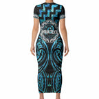 Aotearoa Ngati Kahungunu Personalised Short Sleeve Bodycon Dress Maori Iwi Poutama Puhoro Tattoo