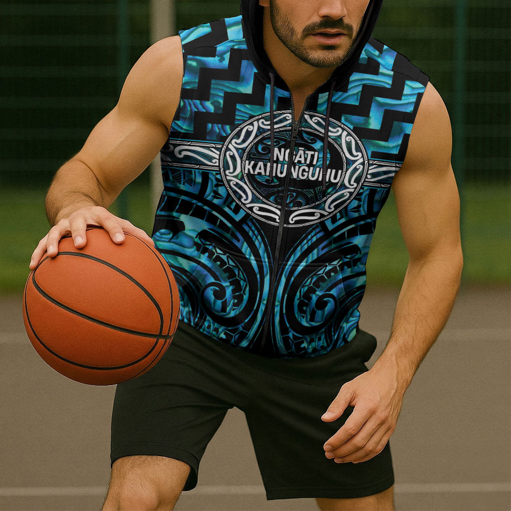 Aotearoa Ngati Kahungunu Personalised Sleeveless Zip Hoodie Maori Iwi Poutama Puhoro Tattoo