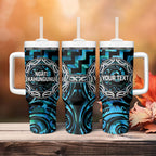Aotearoa Ngati Kahungunu Personalised Tumbler With Handle Maori Iwi Poutama Puhoro Tattoo