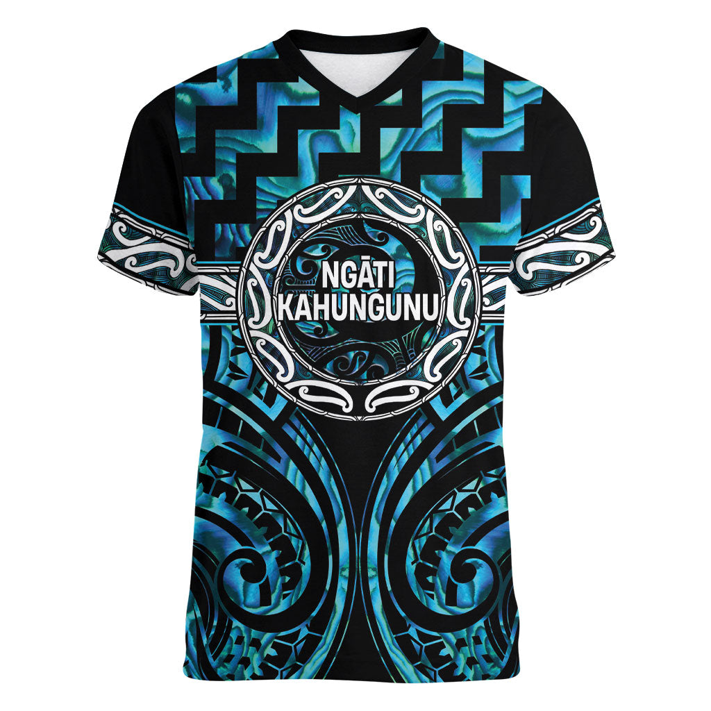 Aotearoa Ngati Kahungunu Personalised Women V-Neck T-Shirt Maori Iwi Poutama Puhoro Tattoo