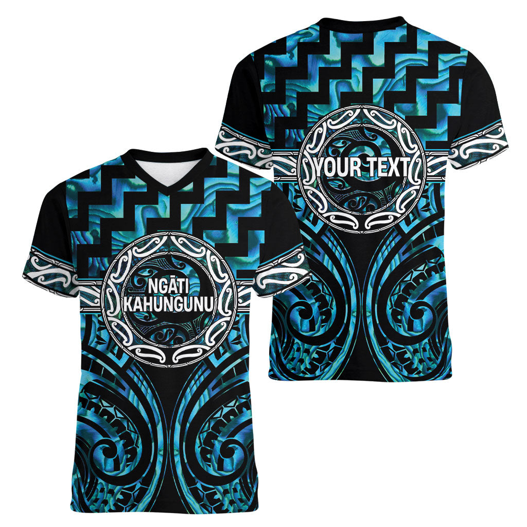 Aotearoa Ngati Kahungunu Personalised Women V-Neck T-Shirt Maori Iwi Poutama Puhoro Tattoo