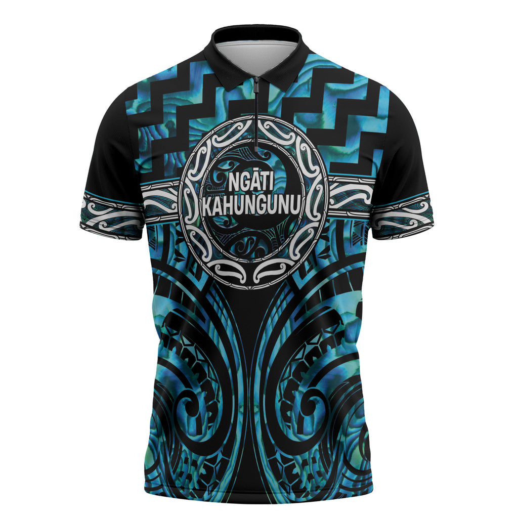 Aotearoa Ngati Kahungunu Personalised Zipper Polo Shirt Maori Iwi Poutama Puhoro Tattoo