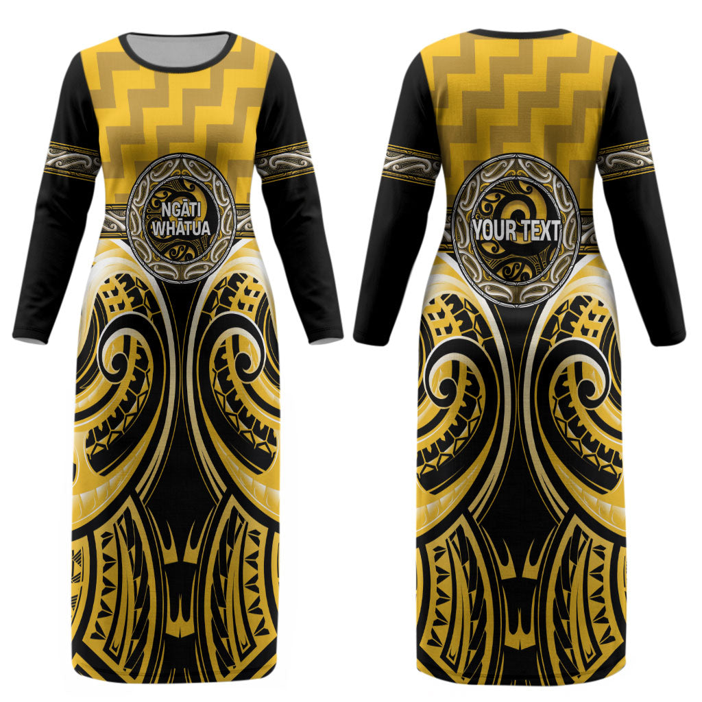 Aotearoa Ngati Whatua Personalised Couples Matching Long Sleeve Bodycon Dress and Hawaiian Shirt Maori Iwi Poutama Puhoro Tattoo