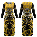 Aotearoa Ngati Whatua Personalised Couples Matching Long Sleeve Bodycon Dress and Hawaiian Shirt Maori Iwi Poutama Puhoro Tattoo