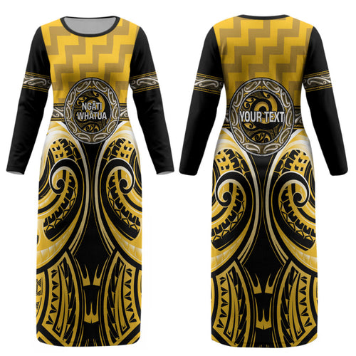 Aotearoa Ngati Whatua Personalised Couples Matching Long Sleeve Bodycon Dress and Hawaiian Shirt Maori Iwi Poutama Puhoro Tattoo