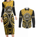 Aotearoa Ngati Whatua Personalised Couples Matching Long Sleeve Bodycon Dress and Long Sleeve Button Shirt Maori Iwi Poutama Puhoro Tattoo