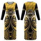Aotearoa Ngati Whatua Personalised Couples Matching Long Sleeve Bodycon Dress and Long Sleeve Button Shirt Maori Iwi Poutama Puhoro Tattoo