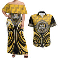 Aotearoa Ngati Whatua Personalised Couples Matching Off Shoulder Maxi Dress and Hawaiian Shirt Maori Iwi Poutama Puhoro Tattoo