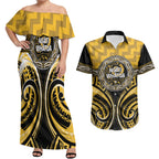 Aotearoa Ngati Whatua Personalised Couples Matching Off Shoulder Maxi Dress and Hawaiian Shirt Maori Iwi Poutama Puhoro Tattoo