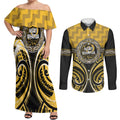 Aotearoa Ngati Whatua Personalised Couples Matching Off Shoulder Maxi Dress and Long Sleeve Button Shirt Maori Iwi Poutama Puhoro Tattoo
