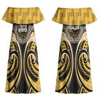Aotearoa Ngati Whatua Personalised Couples Matching Off Shoulder Maxi Dress and Long Sleeve Button Shirt Maori Iwi Poutama Puhoro Tattoo