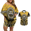 Aotearoa Ngati Whatua Personalised Couples Matching Off Shoulder Short Dress and Hawaiian Shirt Maori Iwi Poutama Puhoro Tattoo