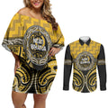 Aotearoa Ngati Whatua Personalised Couples Matching Off Shoulder Short Dress and Long Sleeve Button Shirt Maori Iwi Poutama Puhoro Tattoo