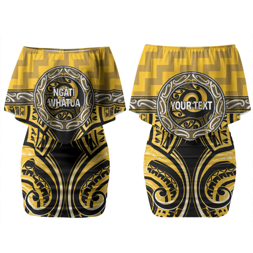 Aotearoa Ngati Whatua Personalised Couples Matching Off Shoulder Short Dress and Long Sleeve Button Shirt Maori Iwi Poutama Puhoro Tattoo