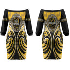 Aotearoa Ngati Whatua Personalised Couples Matching Off The Shoulder Long Sleeve Dress and Long Sleeve Button Shirt Maori Iwi Poutama Puhoro Tattoo