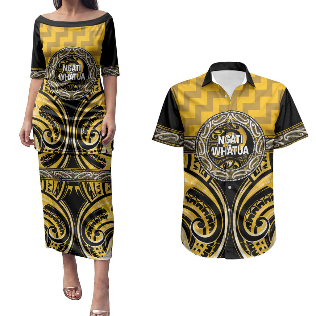 Aotearoa Ngati Whatua Personalised Couples Matching Puletasi and Hawaiian Shirt Maori Iwi Poutama Puhoro Tattoo