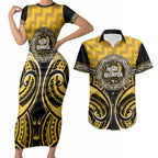 Aotearoa Ngati Whatua Personalised Couples Matching Short Sleeve Bodycon Dress and Hawaiian Shirt Maori Iwi Poutama Puhoro Tattoo